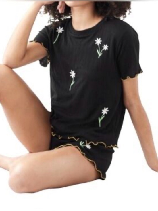 Emerson Road Other - Emerson Road Black Short Sleeve Pajama Set with White Embroidered Daisies NWT S